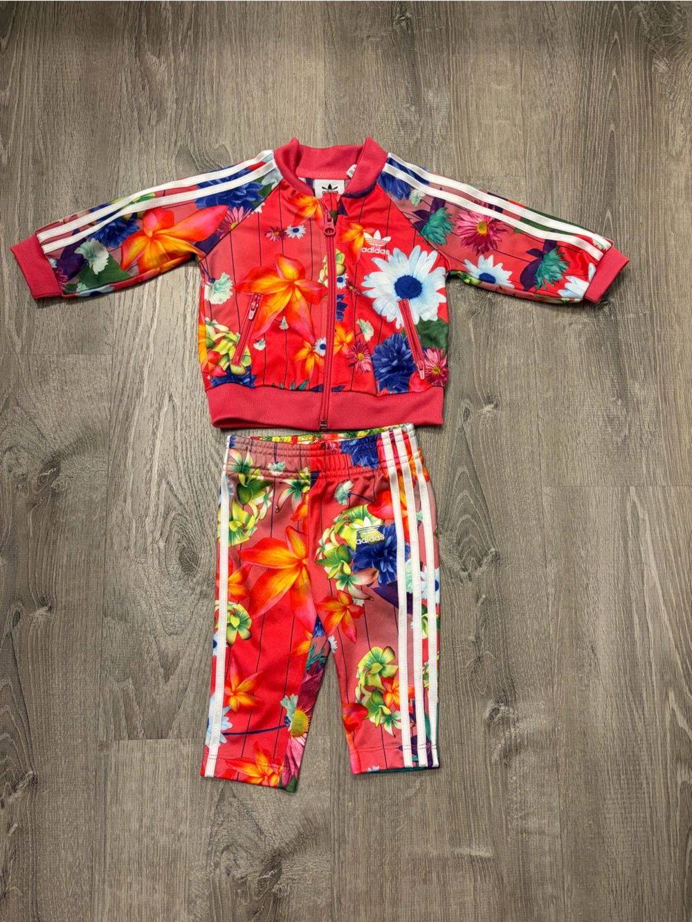 Baby Girl's Adidas Pink Floral Track Suit Matching Set- Size 3/6 Months